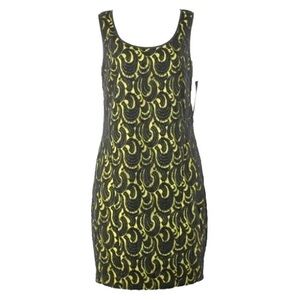 NEW DKNY Black Lace Overlay Lime Green Sheath Bodycon Cocktail Dress Size 6 NWT